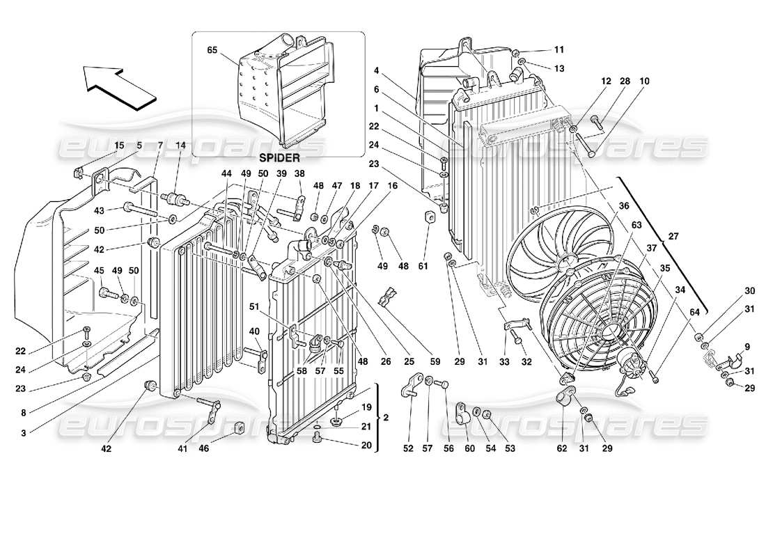 ferrari 355 (2.7 motronic) cooling system radiators part diagram