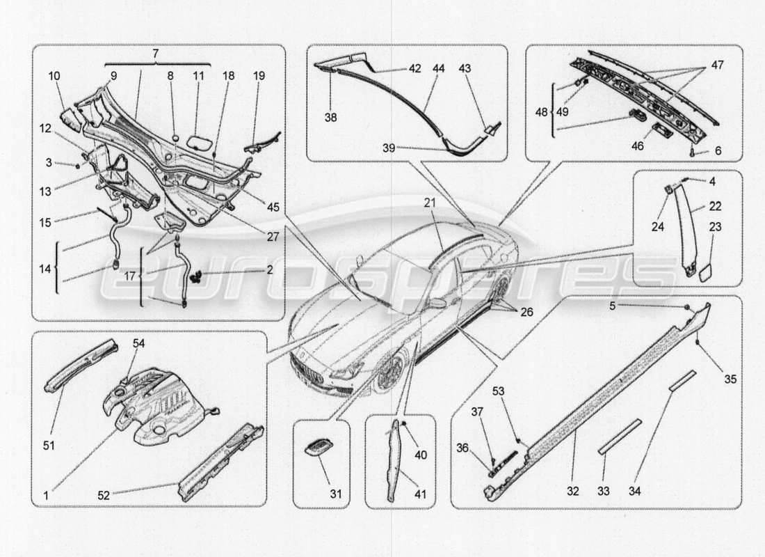 maserati qtp. v8 3.8 530bhp 2014 auto shields, trims and covering panels part diagram