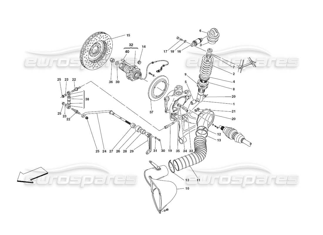 ferrari 430 challenge (2006) rear suspension - shock absorber & brake disc part diagram