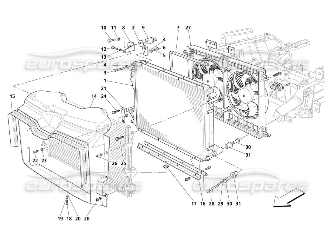 maserati qtp. (2003) 4.2 cooling system: radiators and air conveyors part diagram