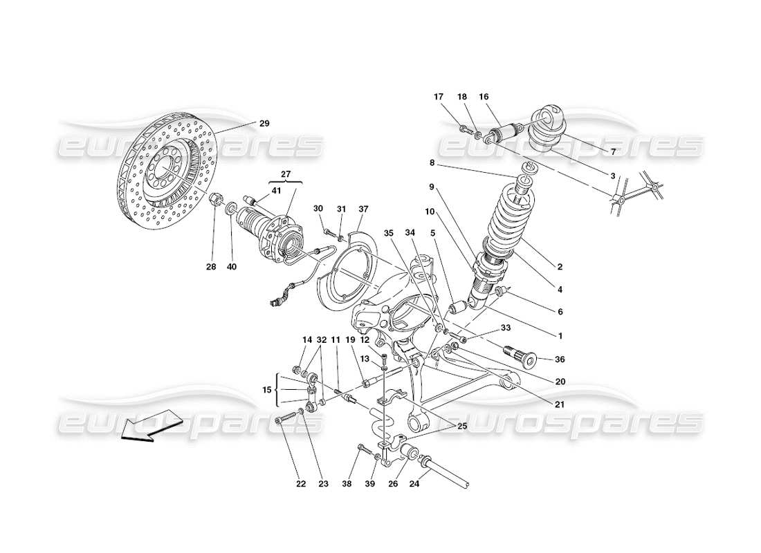 ferrari 430 challenge (2006) front suspension - shock absorber and brake disc part diagram