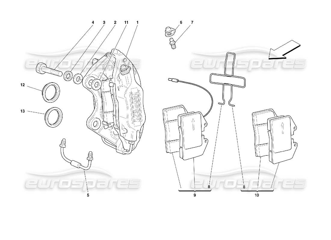 ferrari 355 (2.7 motronic) calipers for front and rear brakes part diagram