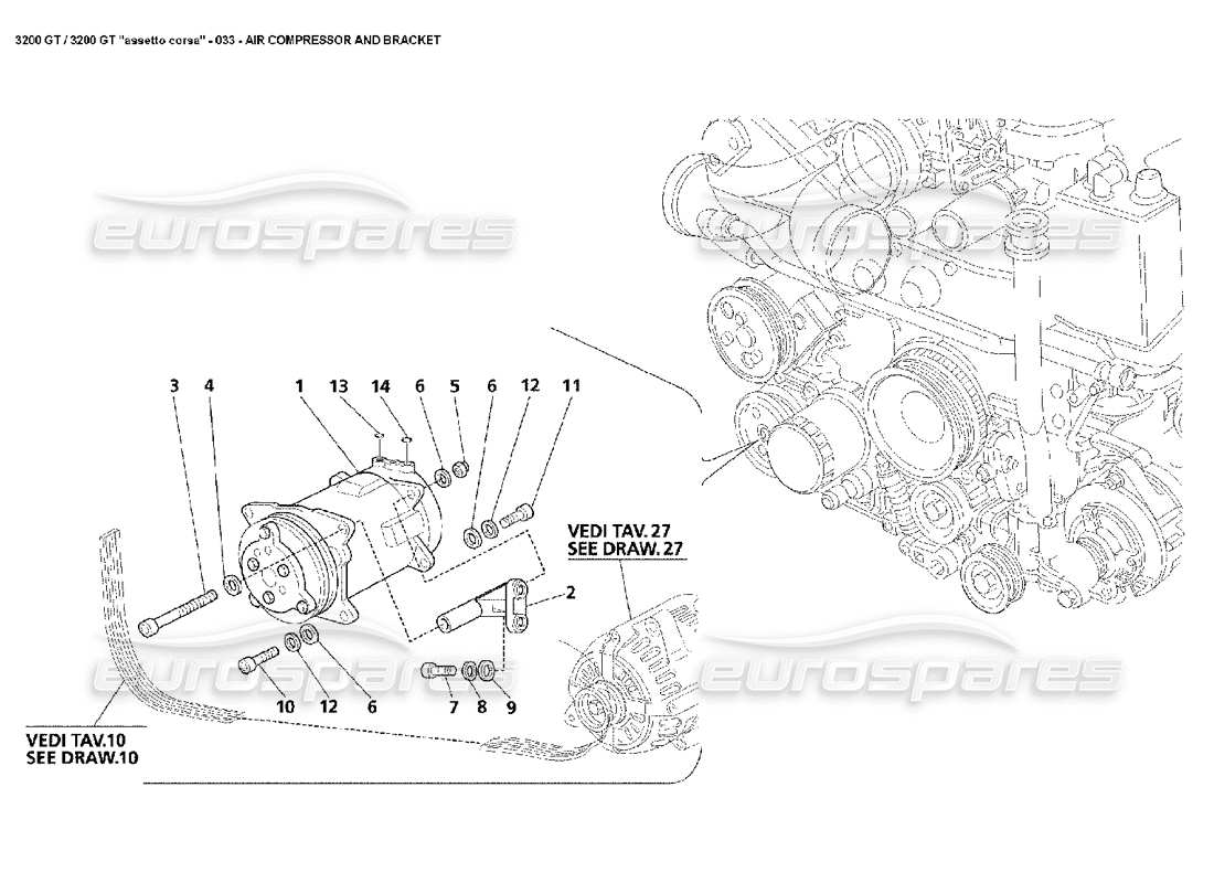 maserati 3200 gt/gta/assetto corsa air compressor & bracket part diagram