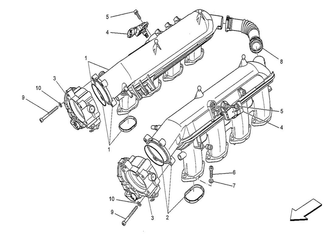 maserati qtp. v8 3.8 530bhp 2014 intake manifold and throttle body part diagram