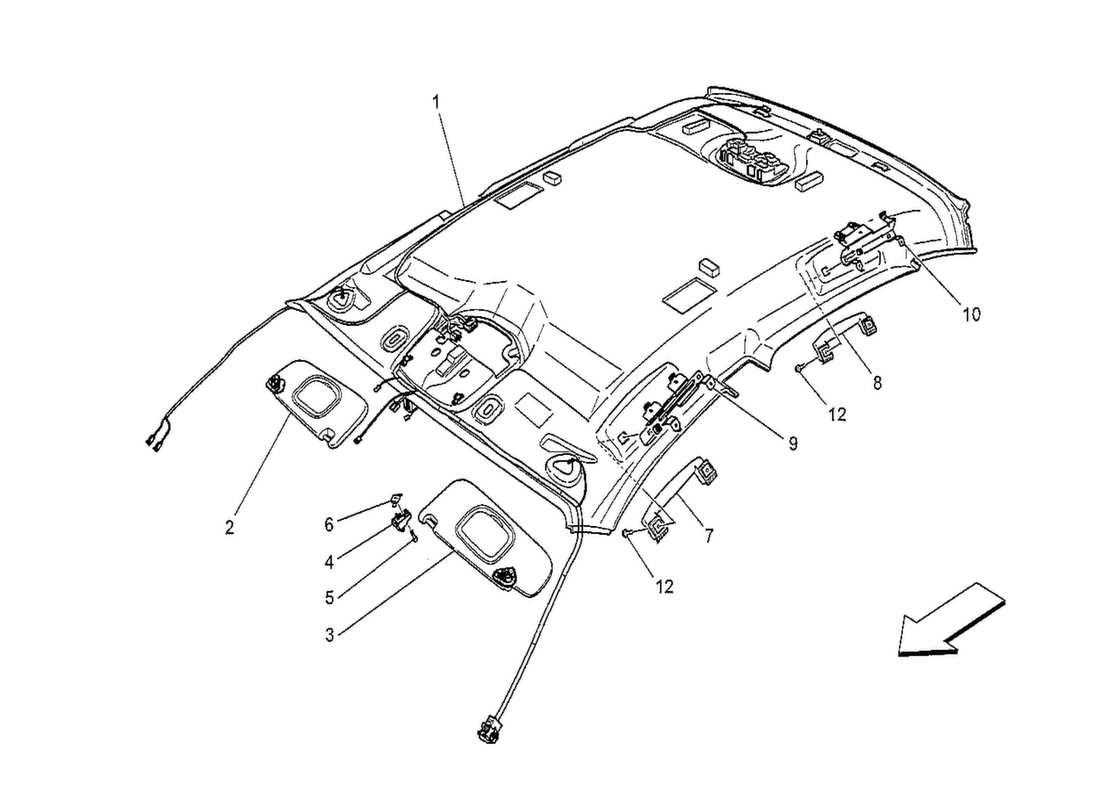 maserati qtp. v8 3.8 530bhp 2014 roof and sun visors part diagram