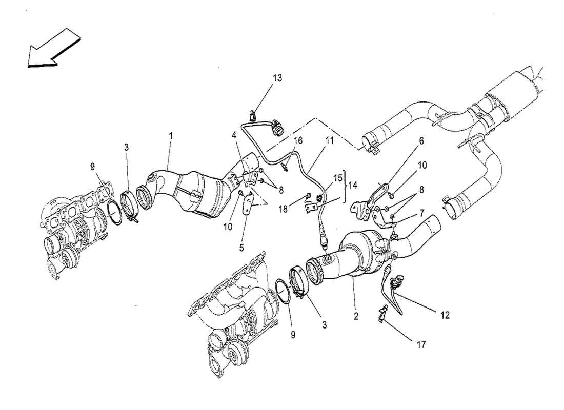 maserati qtp. v8 3.8 530bhp 2014 pre catalytic converter and catalytic converters part diagram