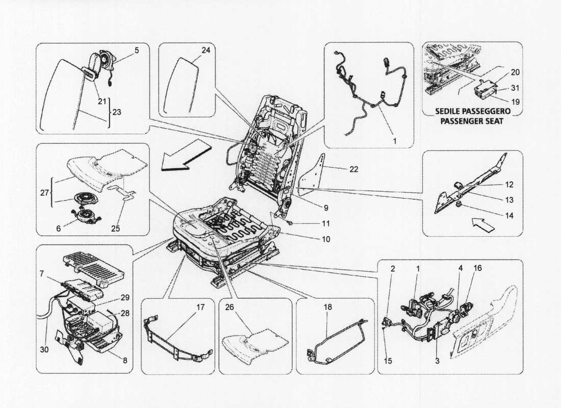 maserati qtp. v6 3.0 bt 410bhp 2wd 2017 front seats: mechanics and electronics part diagram