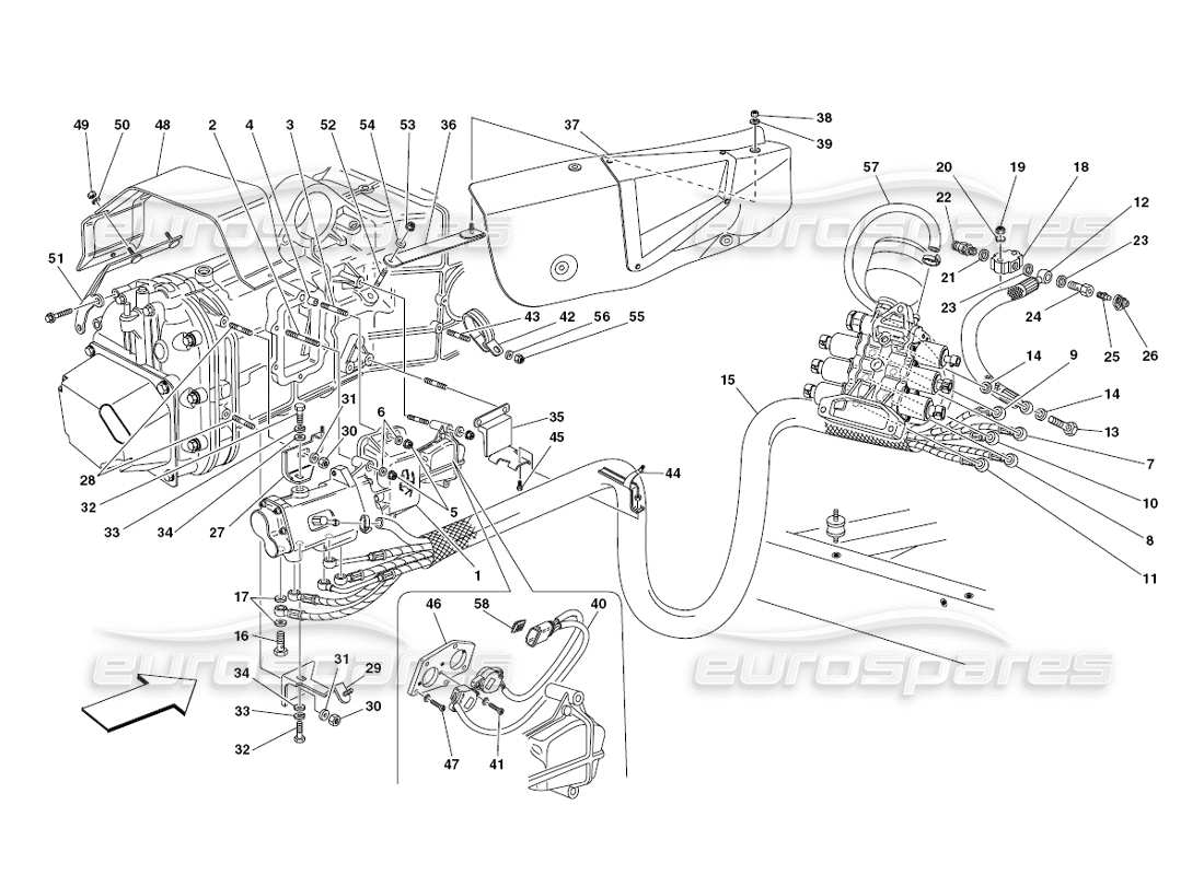 ferrari 430 challenge (2006) clutch and gearbox hydraulic control part diagram