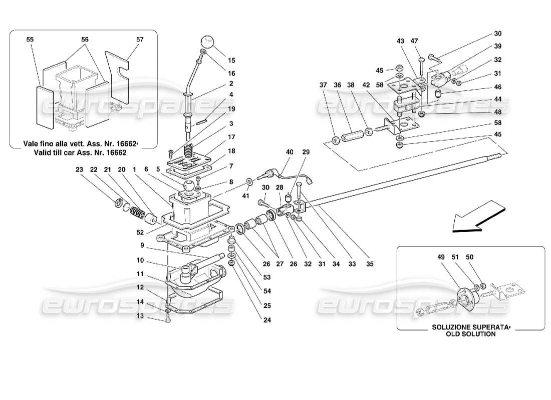 ferrari 355 (2.7 motronic) outside gearbox controls part diagram