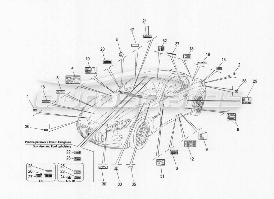 maserati granturismo special edition stickers and labels part diagram