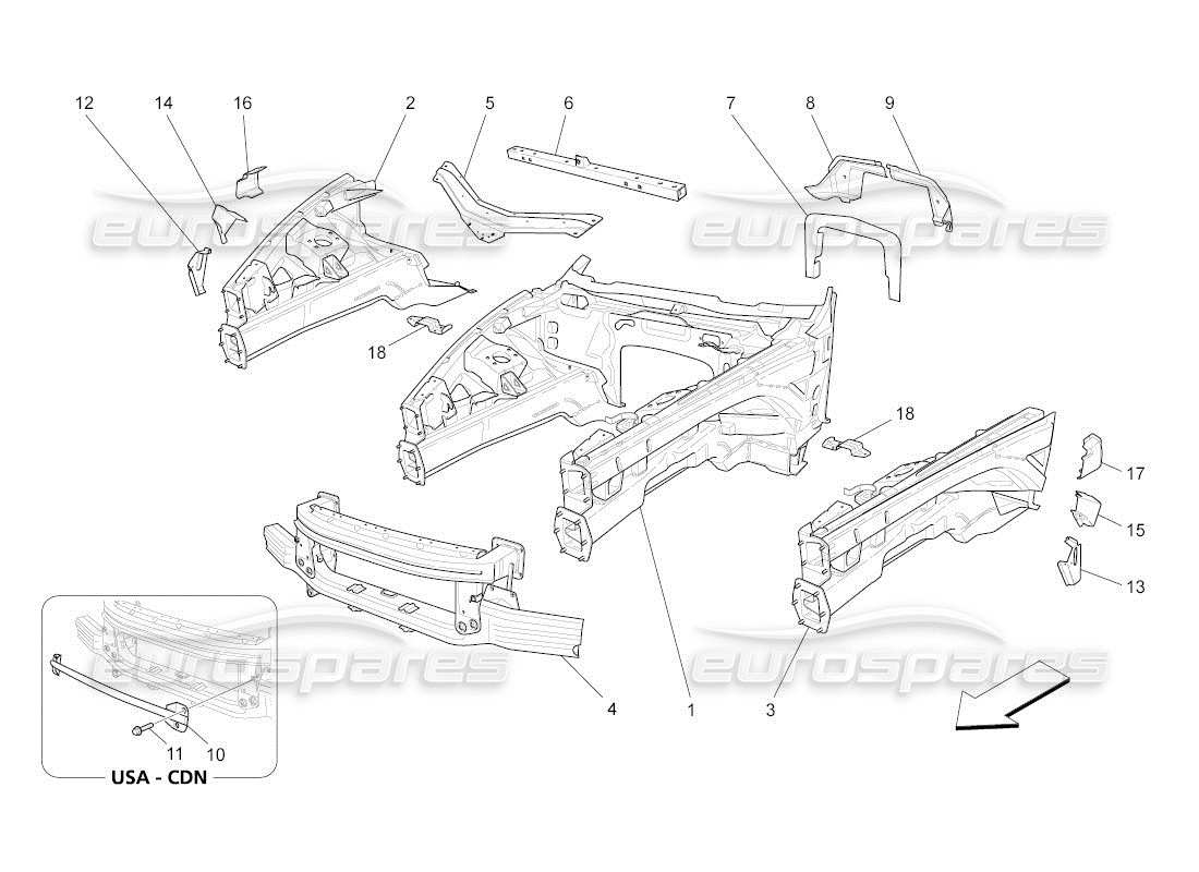 maserati qtp. (2011) 4.2 auto front structural frames and sheet panels part diagram