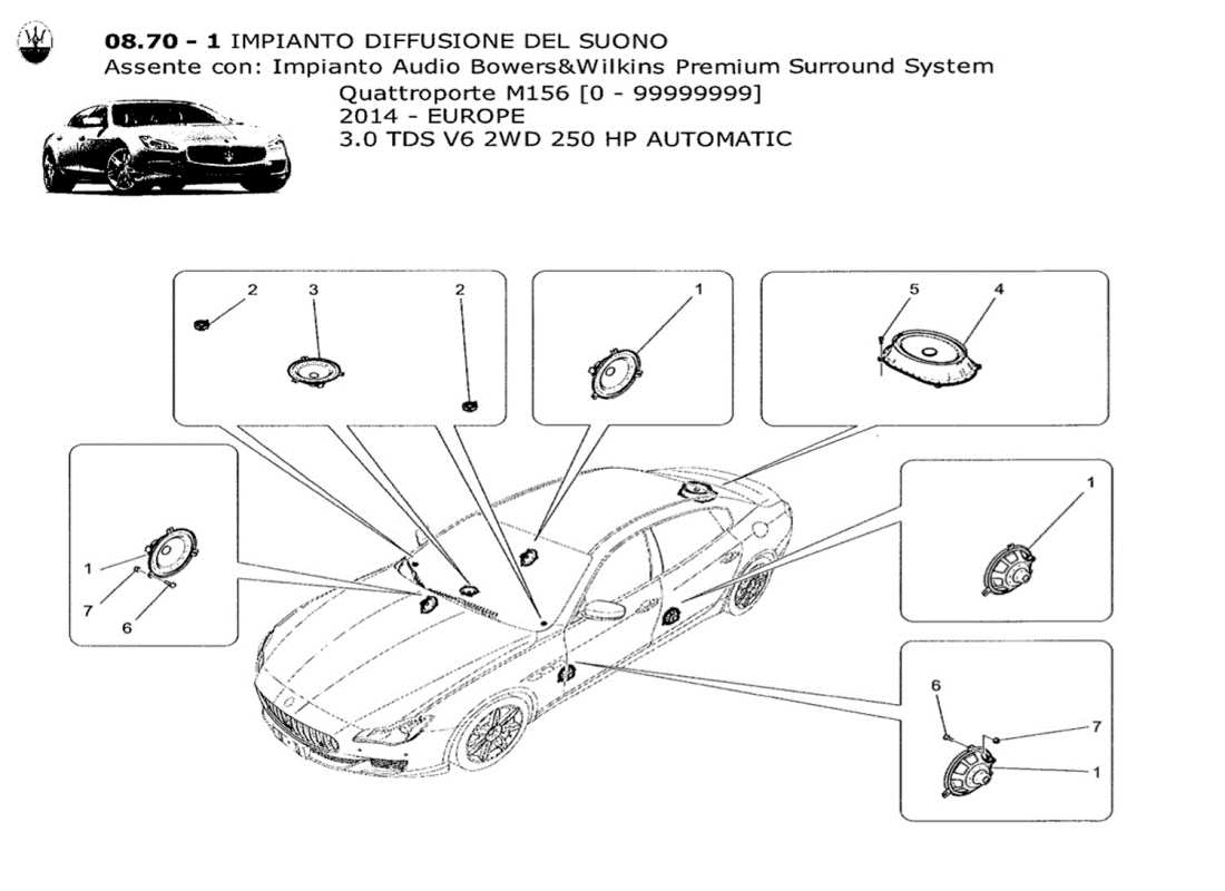 maserati qtp. v6 3.0 tds 250bhp 2014 sound diffusion system part diagram