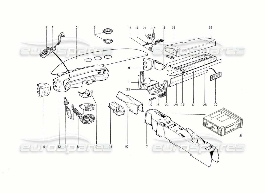 ferrari 308 gt4 dino (1979) interior trim and accessories part diagram