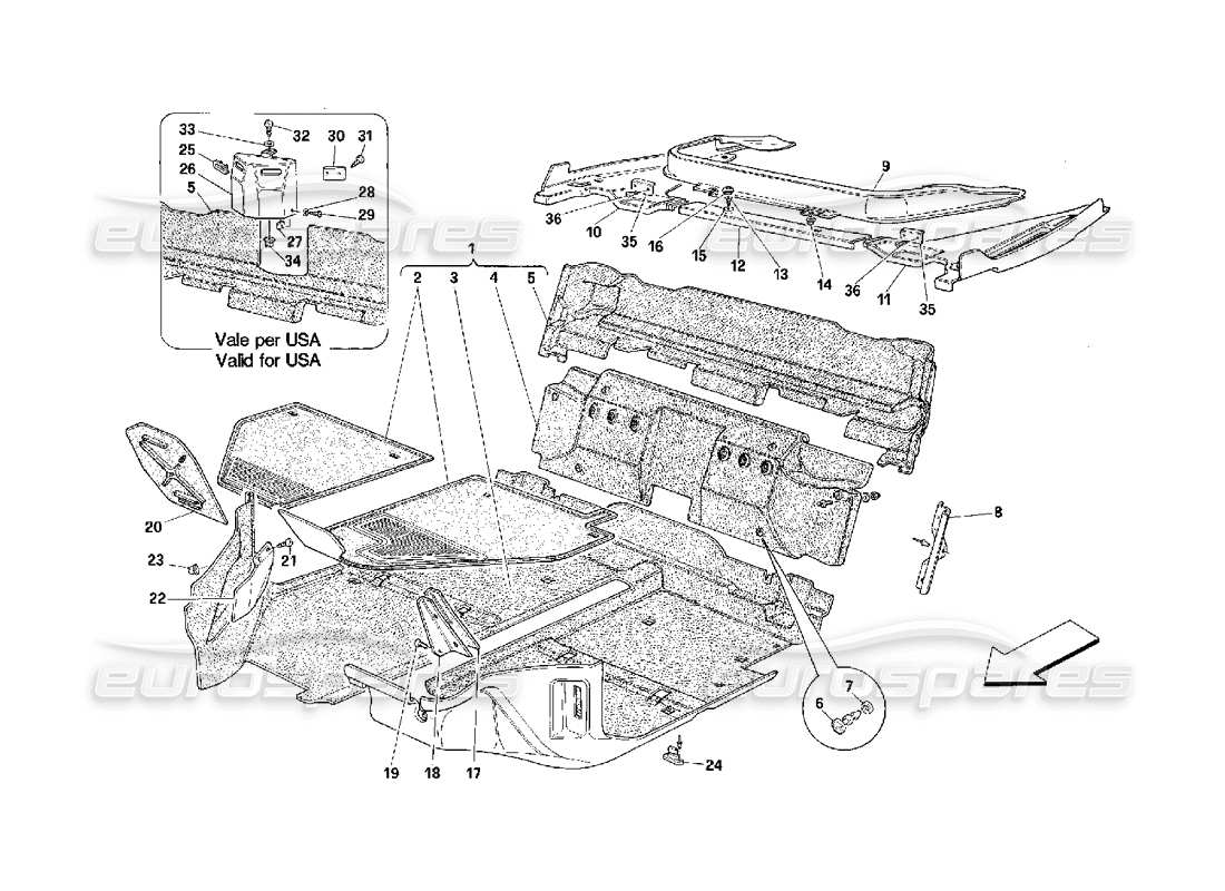 ferrari 348 (2.7 motronic) passengers compartment carpets parts diagram