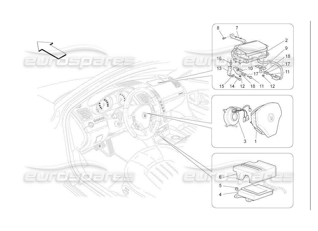 maserati qtp. (2007) 4.2 auto front airbag system part diagram