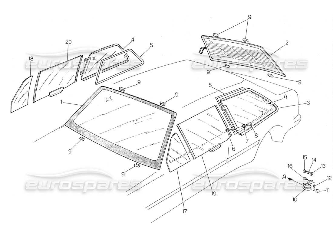 maserati 228 glasses part diagram