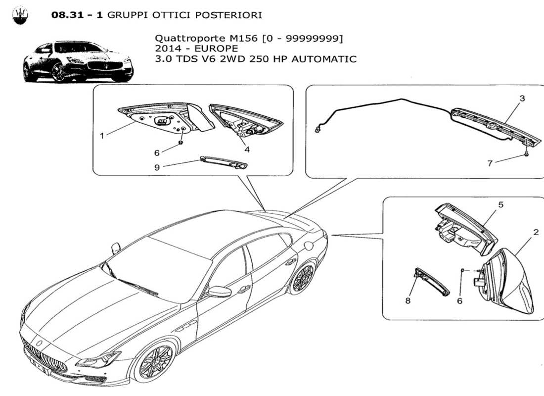 maserati qtp. v6 3.0 tds 250bhp 2014 taillight clusters part diagram