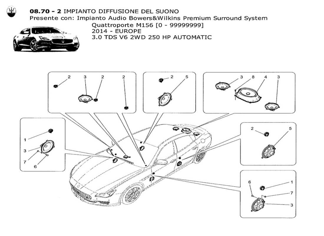 maserati qtp. v6 3.0 tds 250bhp 2014 sound diffusion system part diagram