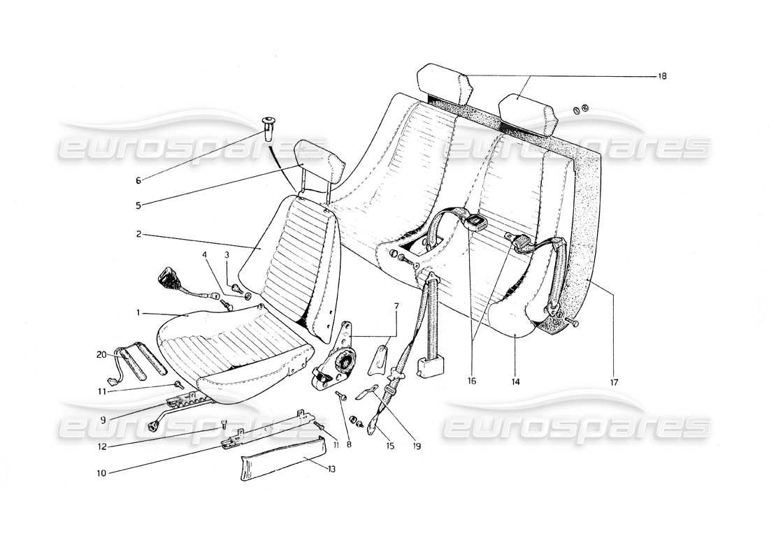 ferrari 308 gt4 dino (1979) seats part diagram