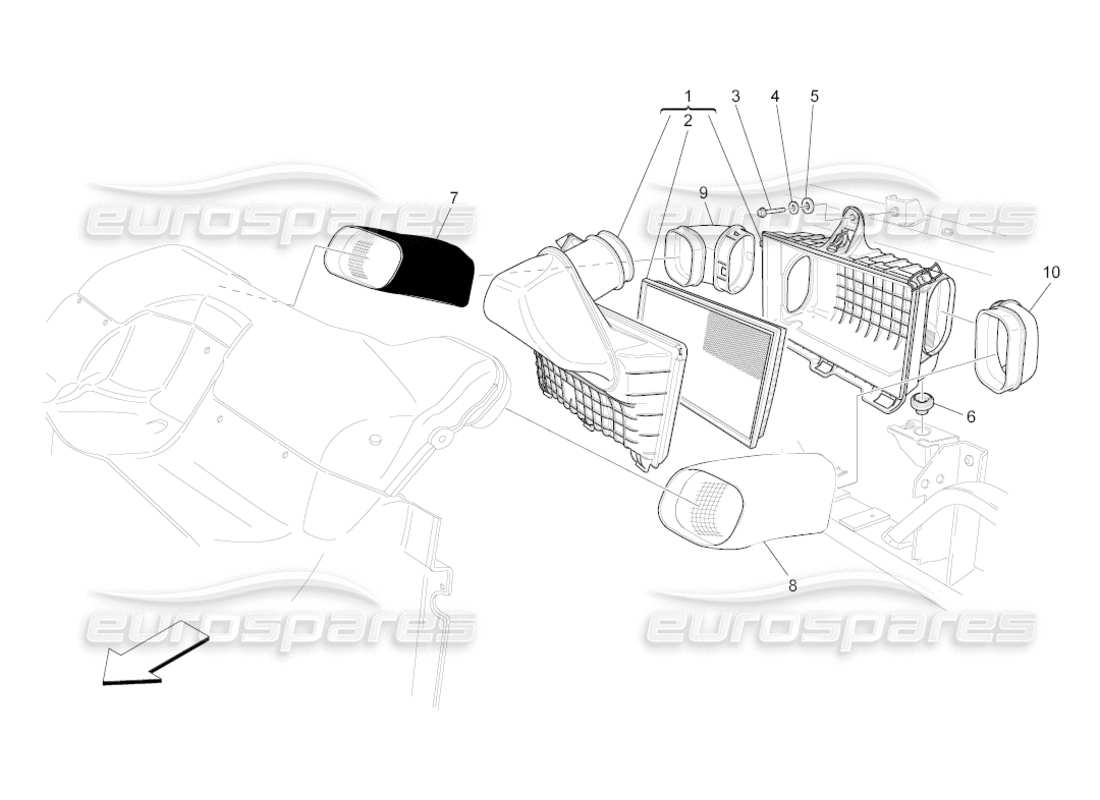 maserati grancabrio (2010) 4.7 air filter, air intake and ducts part diagram