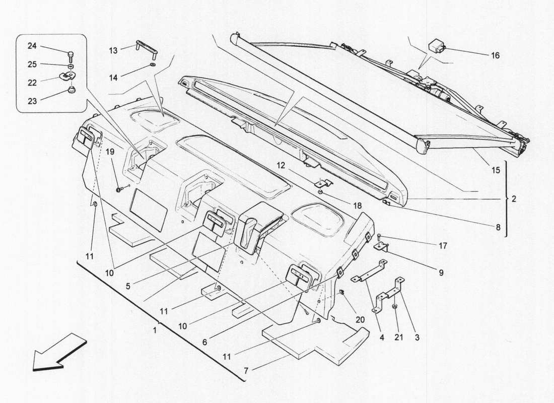 maserati qtp. v6 3.0 bt 410bhp 2wd 2017 rear parcel shelf part diagram