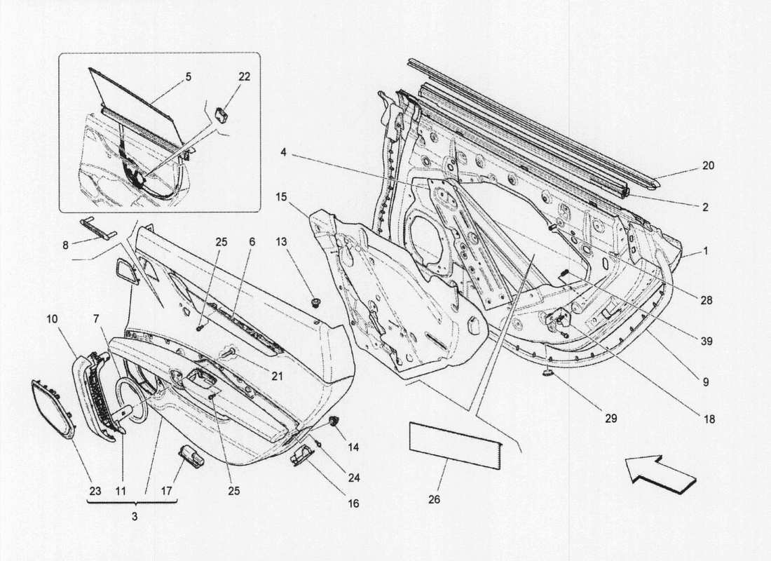 maserati qtp. v6 3.0 bt 410bhp 2wd 2017 rear doors: trim panels part diagram