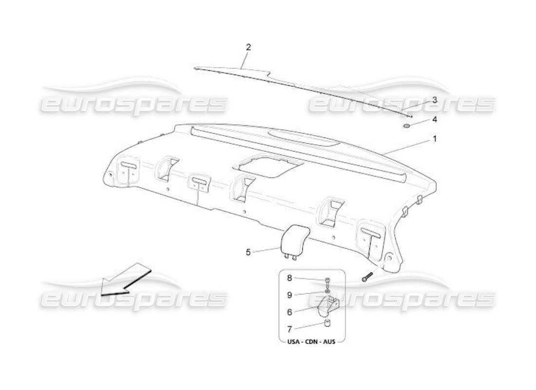 maserati qtp. (2005) 4.2 rear parcel shelf parts diagram