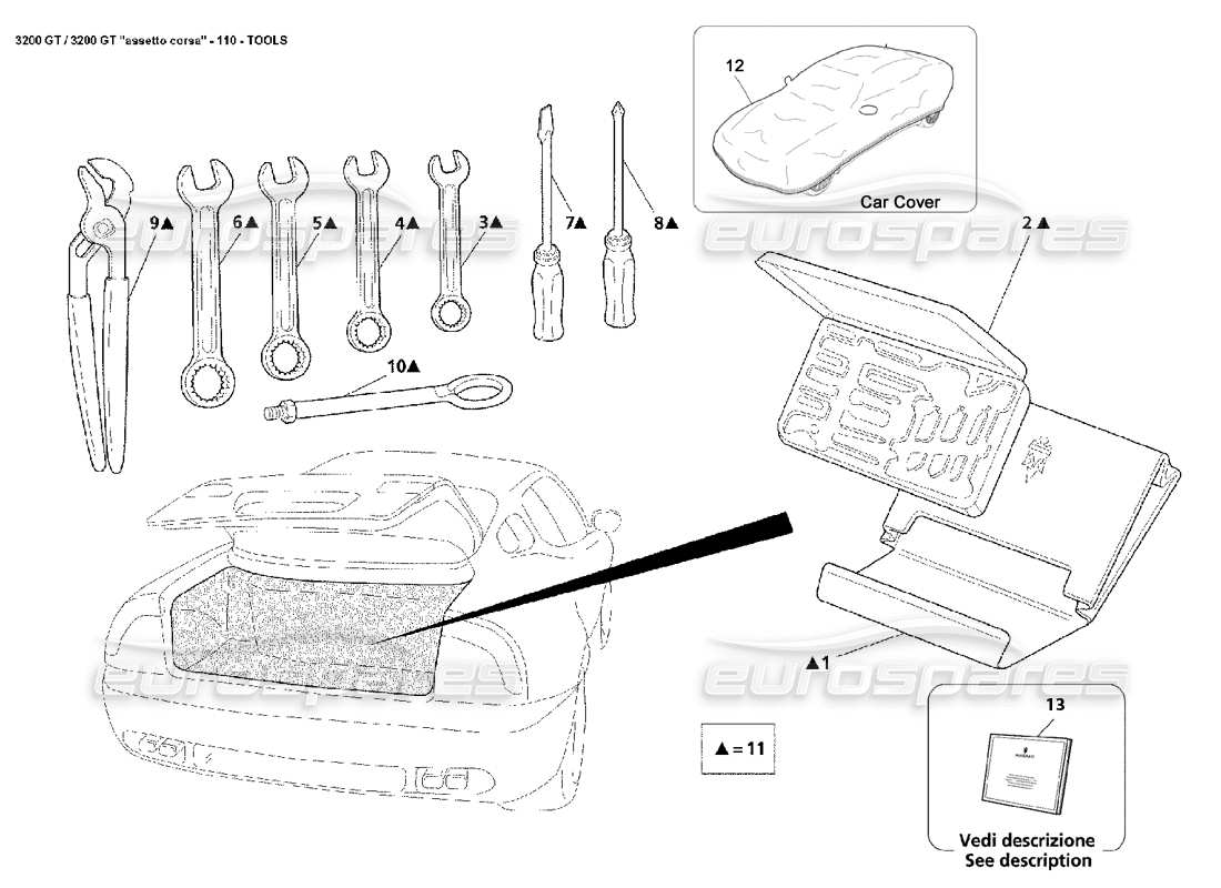 maserati 3200 gt/gta/assetto corsa tools and car cover part diagram