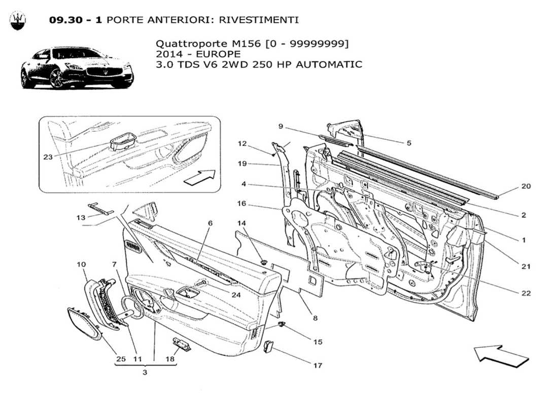 maserati qtp. v6 3.0 tds 250bhp 2014 front doors: trim panels part diagram