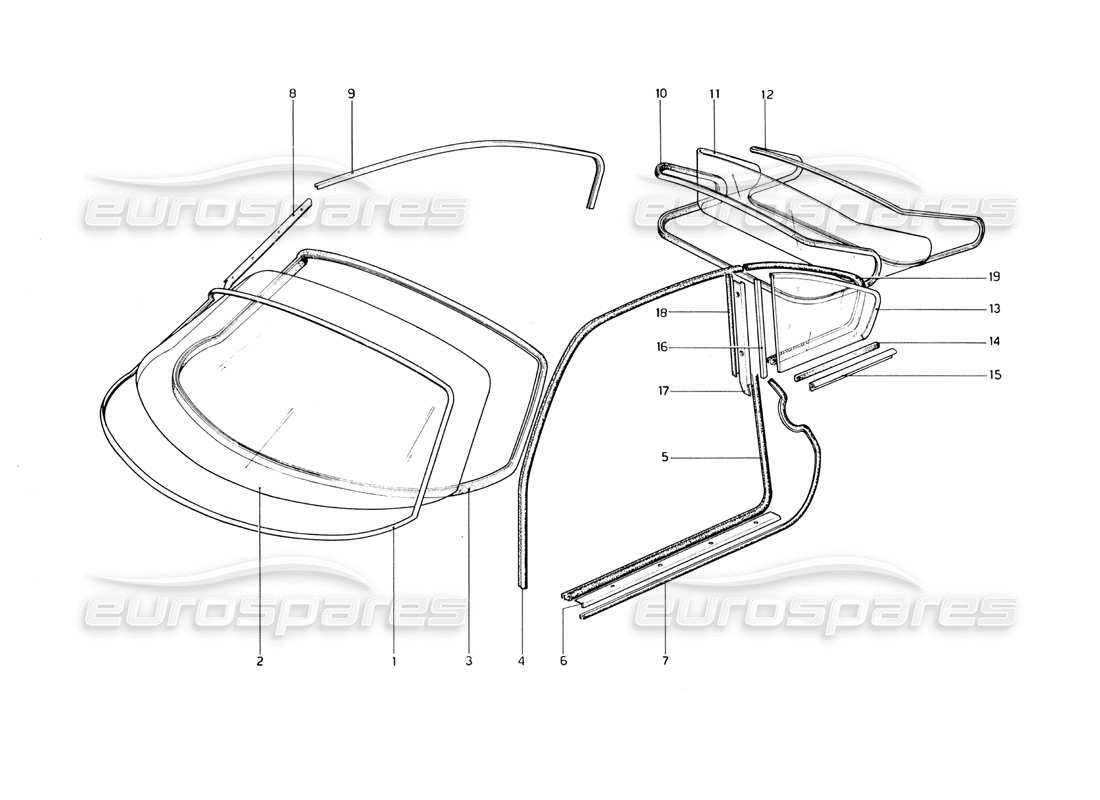 ferrari 246 dino (1975) glasses part diagram