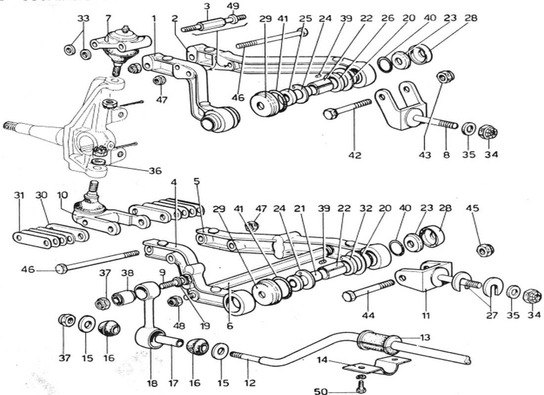 ferrari 365 gtb4 daytona (1969) front suspension part diagram