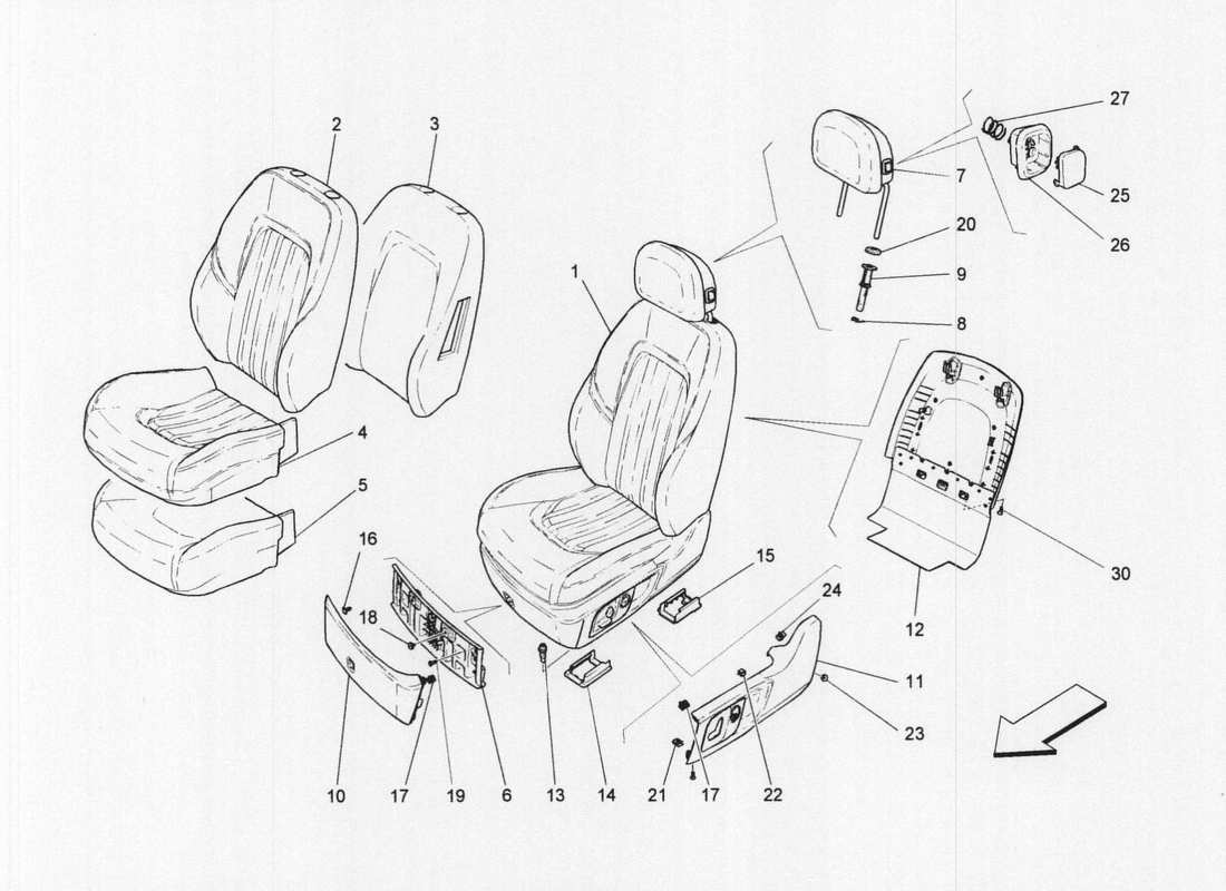 maserati qtp. v6 3.0 bt 410bhp 2wd 2017 front seats: trim panels part diagram