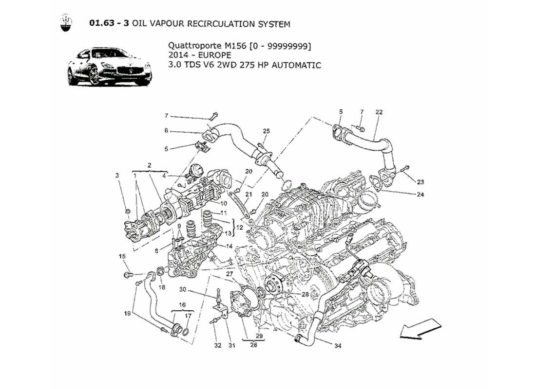 maserati qtp. v6 3.0 tds 275bhp 2014 oil vapour recirculation system part diagram