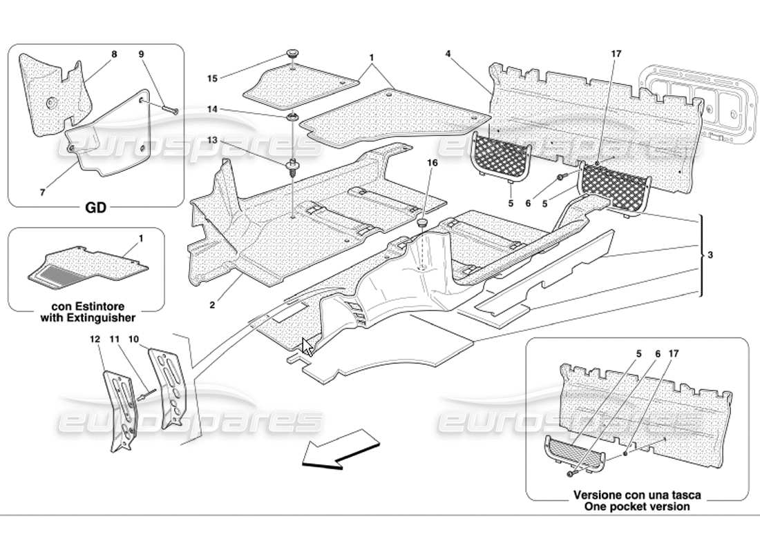 ferrari 360 modena passengers compartment carpets part diagram