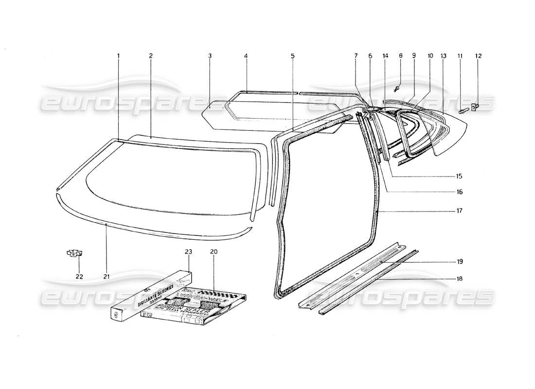 ferrari 308 gt4 dino (1979) glasses part diagram