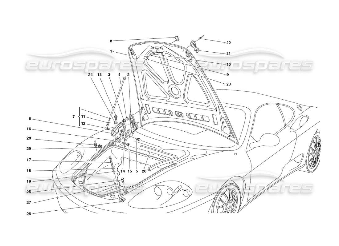 ferrari 430 challenge (2006) front hood & opening device part diagram