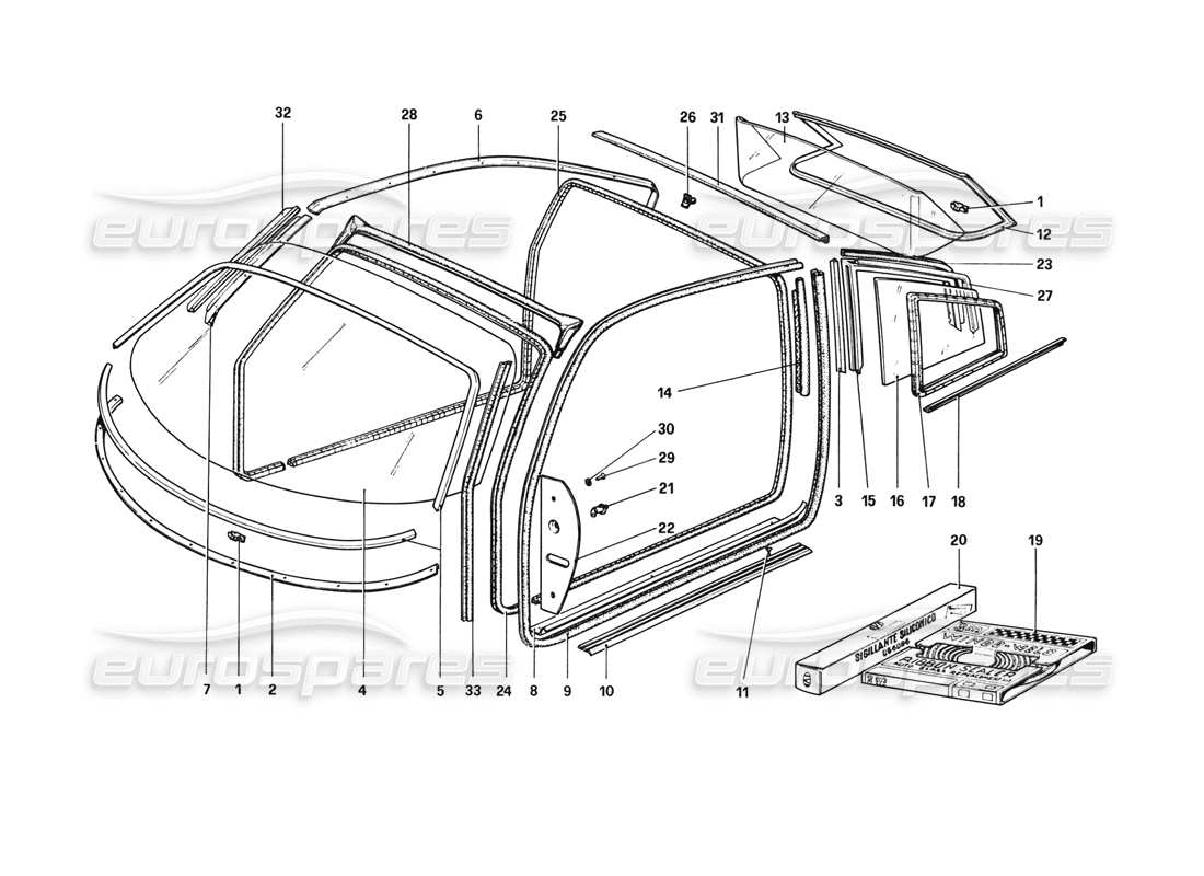 ferrari 308 gtb (1980) glasses part diagram