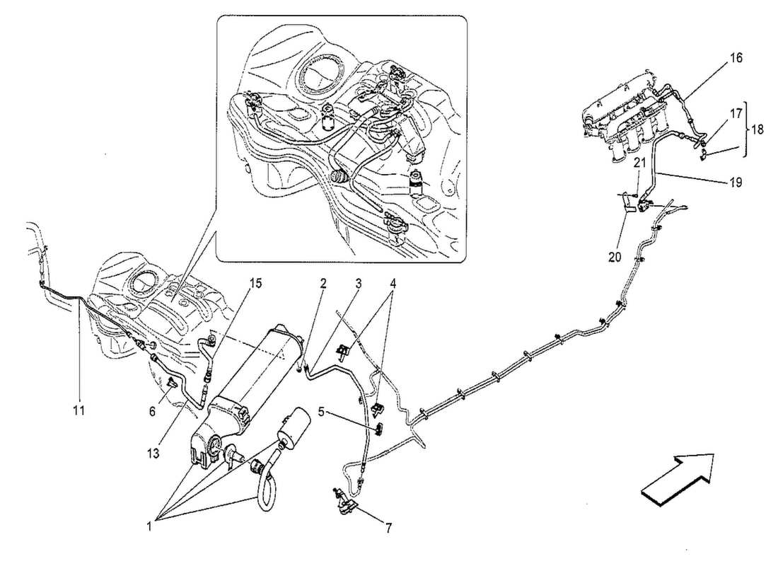 maserati qtp. v8 3.8 530bhp 2014 fuel vapour recirculation system part diagram