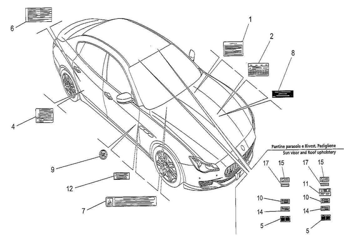 maserati qtp. v8 3.8 530bhp 2014 stickers and labels part diagram