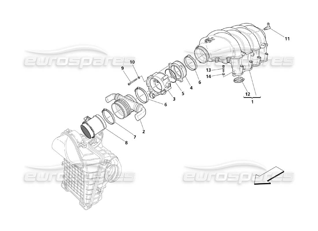 maserati qtp. (2003) 4.2 air intake manifold and throttle holder part diagram