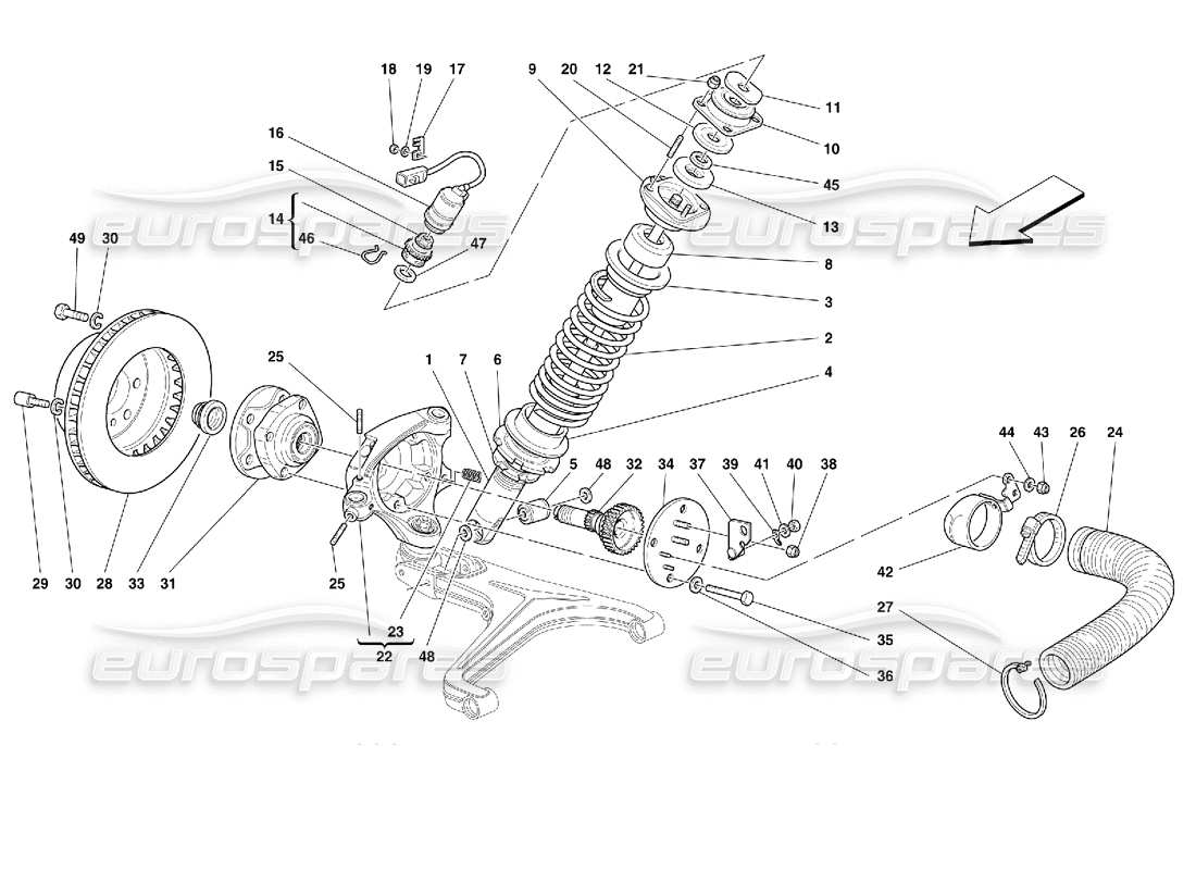 ferrari 355 (2.7 motronic) front suspension - shock absorber and brake disc part diagram