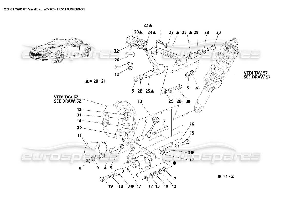 maserati 3200 gt/gta/assetto corsa front suspension part diagram