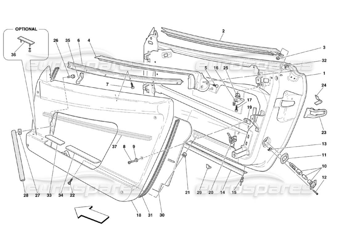 ferrari 360 challenge stradale doors - framework and coverings part diagram