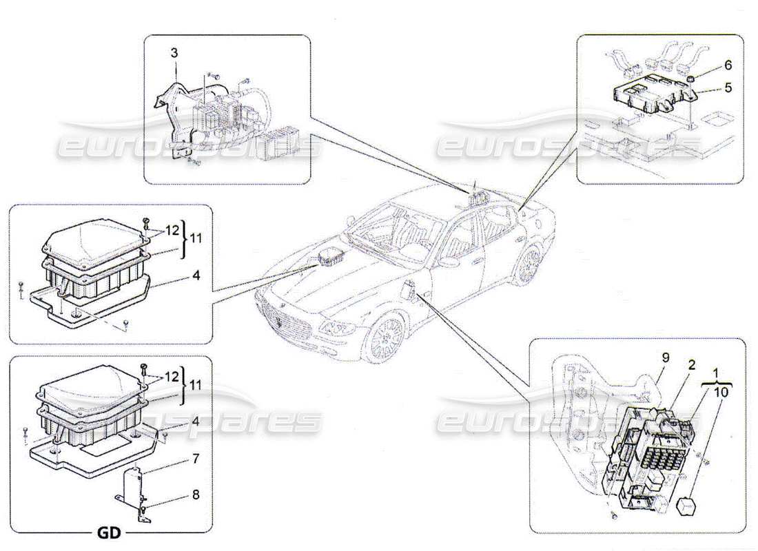 maserati qtp. (2010) 4.2 relays, fuses and boxes part diagram