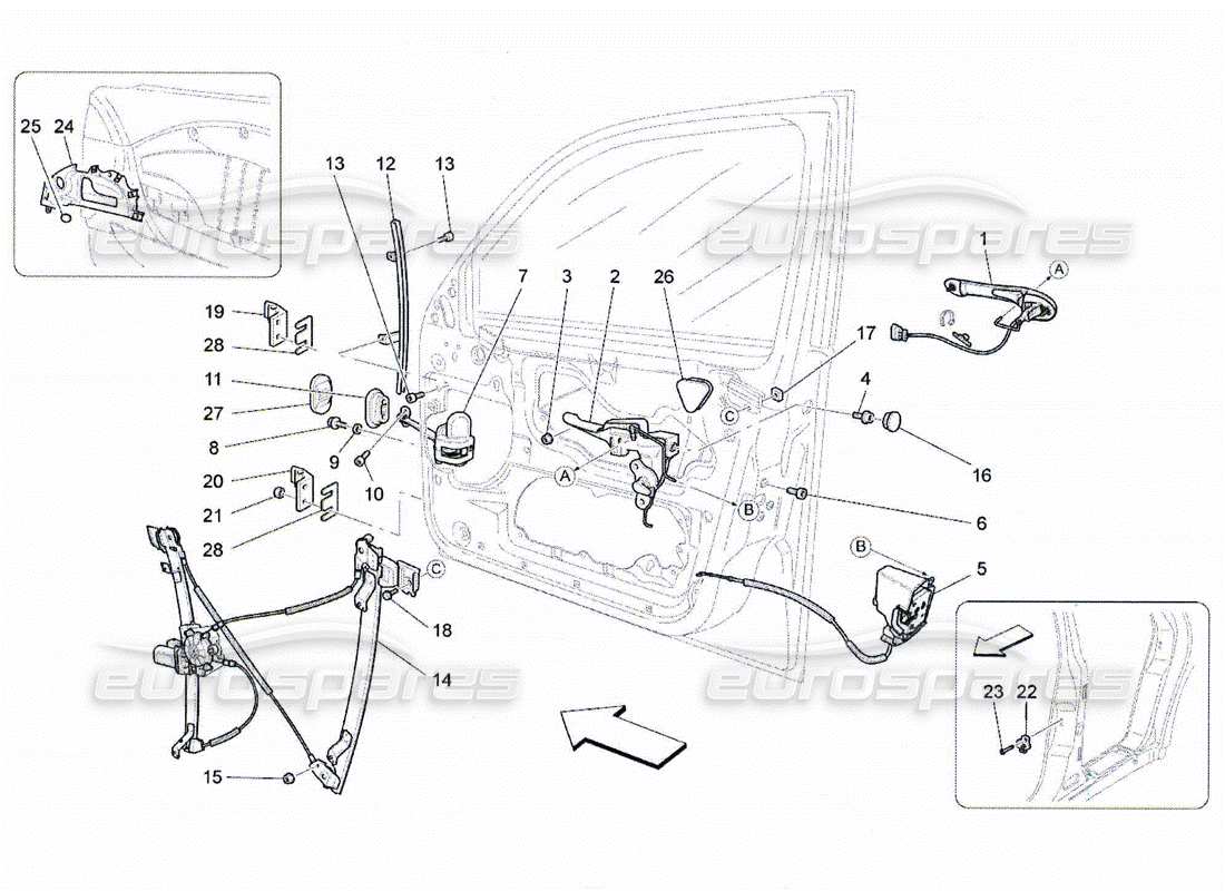 maserati qtp. (2010) 4.2 front doors: mechanisms part diagram