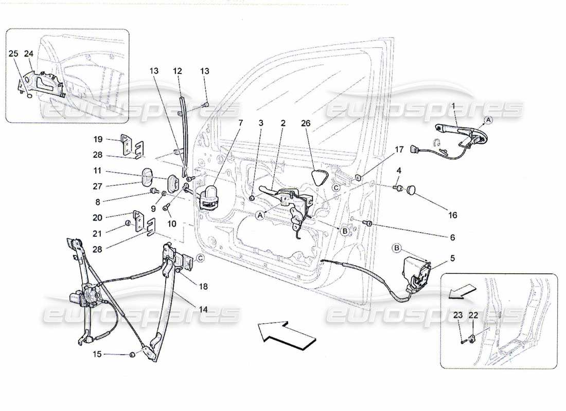 maserati qtp. (2010) 4.7 front doors: mechanisms part diagram