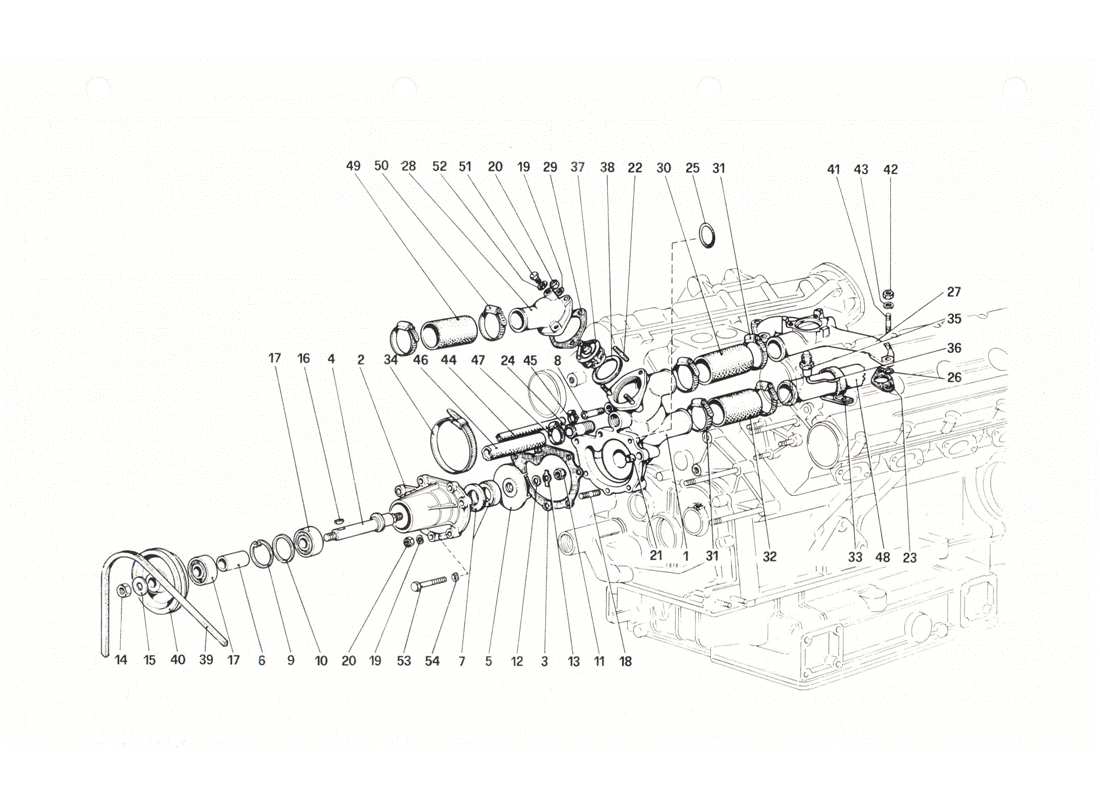 ferrari 208 gtb gts water pump and pipings part diagram