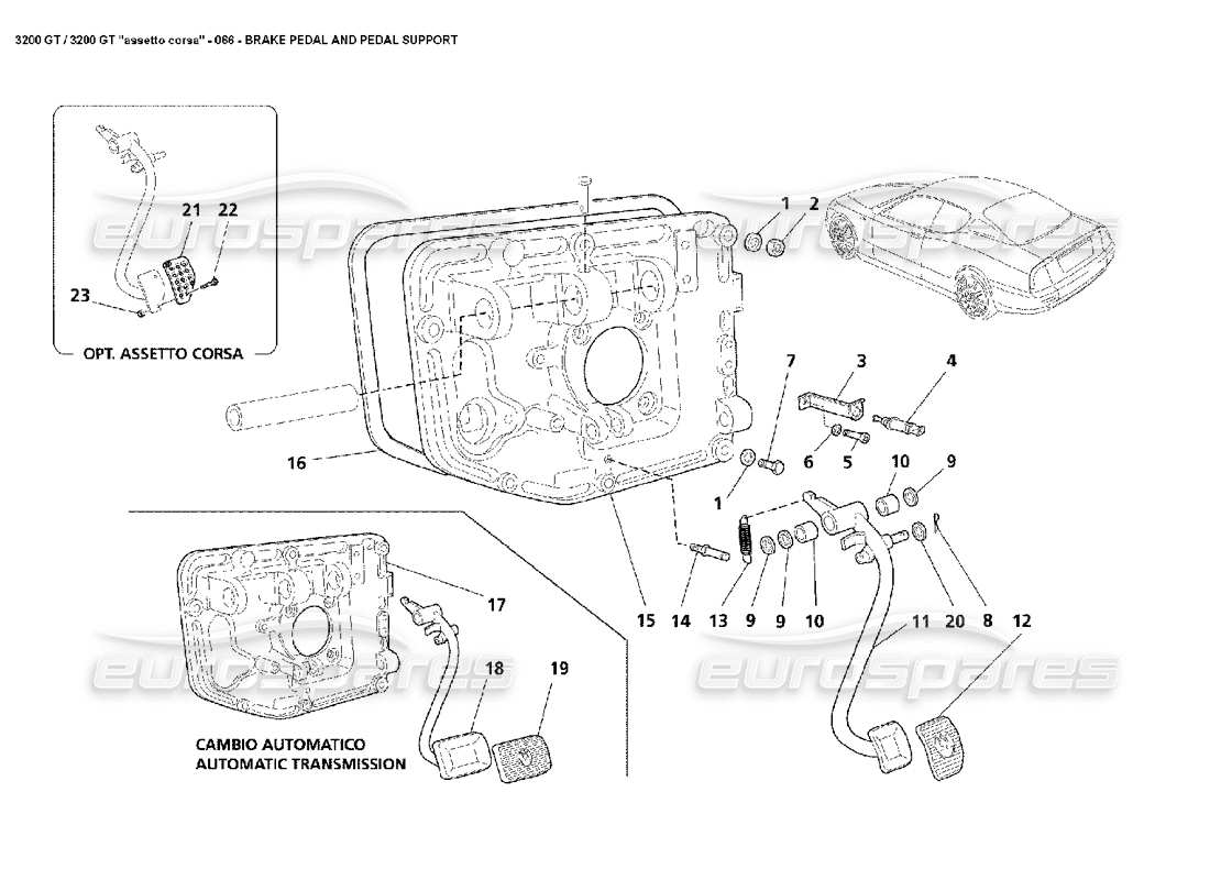 maserati 3200 gt/gta/assetto corsa brake pedal & support part diagram