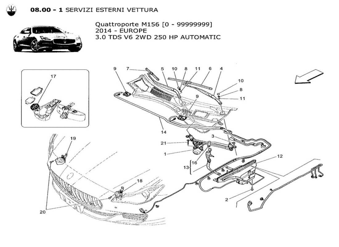 a part diagram from the maserati qtp. v6 3.0 tds 250bhp 2014 parts catalogue