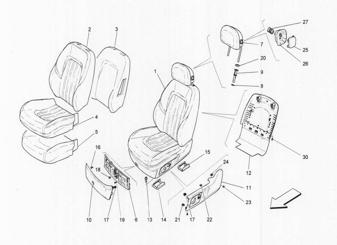 a part diagram from the maserati quattroporte m156 (2014 onwards) parts catalogue